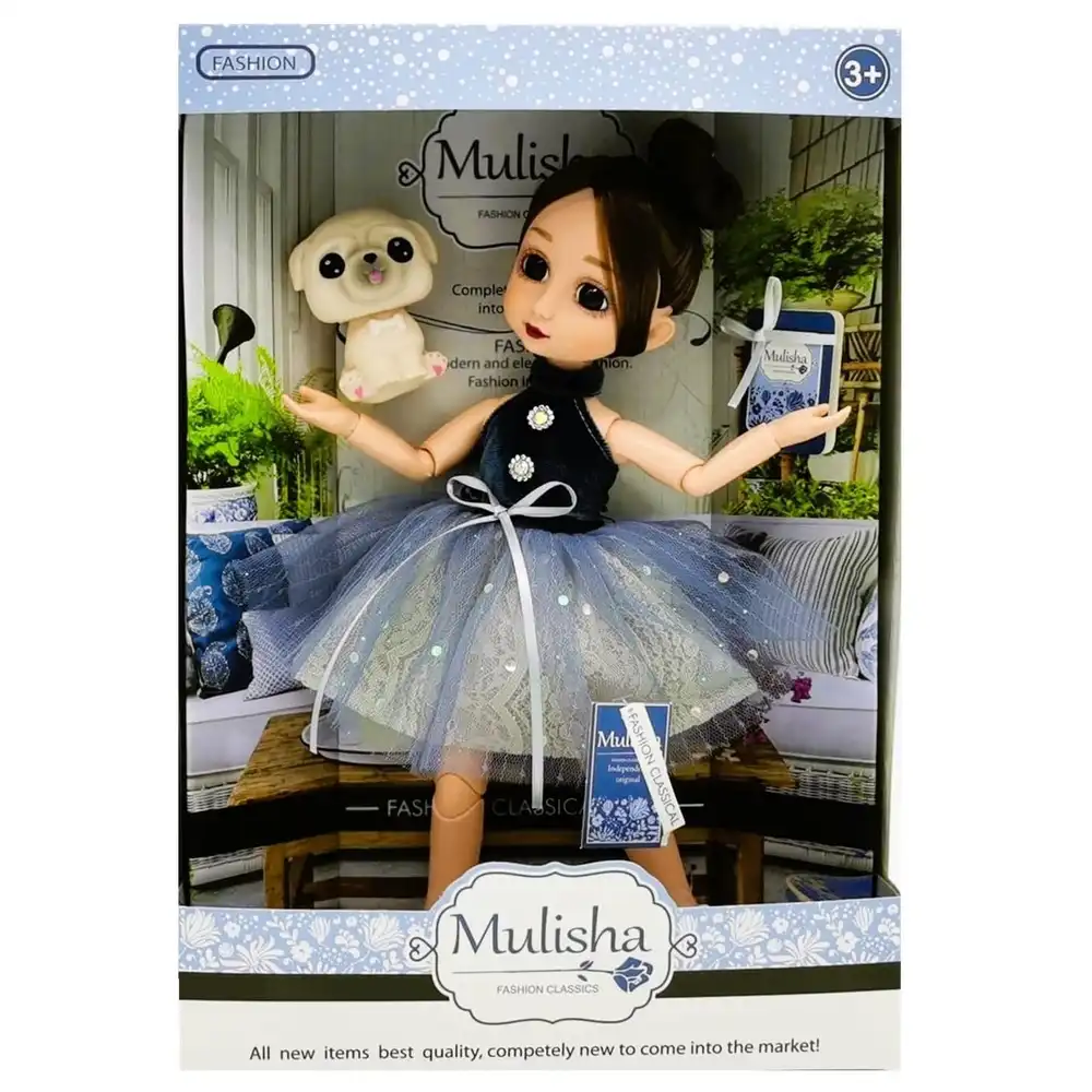 Mulisha Fashion Doll With Blue Dress & Beige Puppy - QJ108D