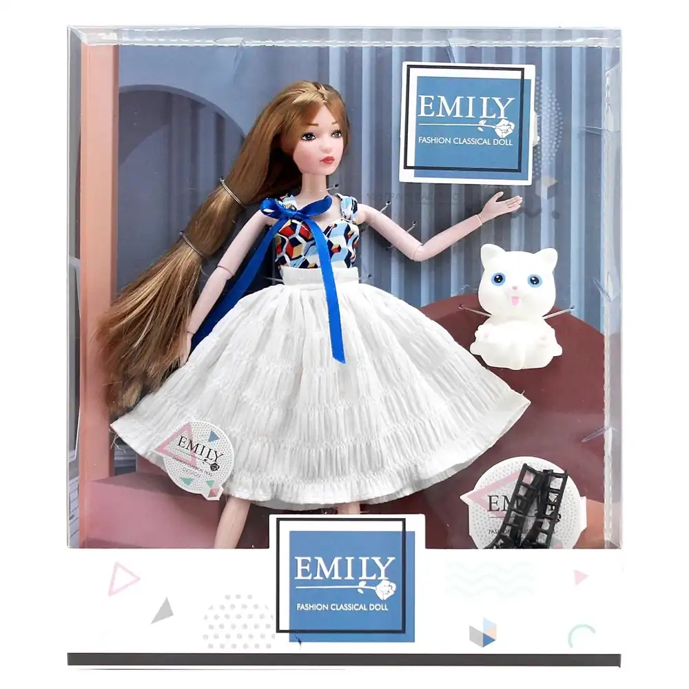 Emily Fashion Doll with White Skirt & Kitten - QJ115B