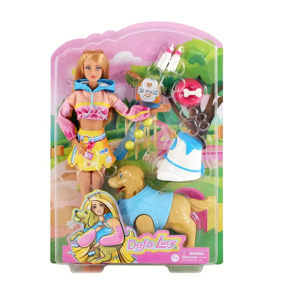 Defa - Lucy Fashion Girl with Yellow Skirt & Golden Dog - 8485