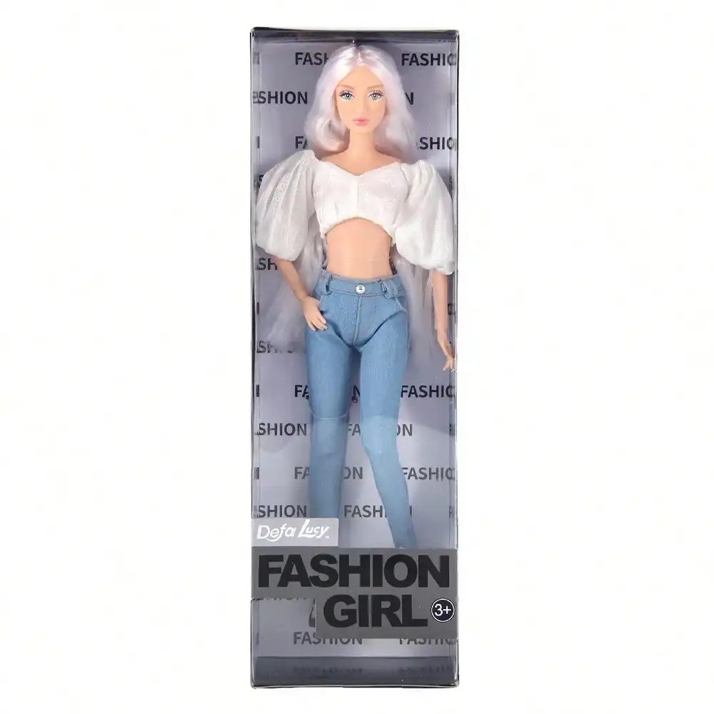 Defa - Lucy Fashion Girl with White Crop Top & Jeans - 8508