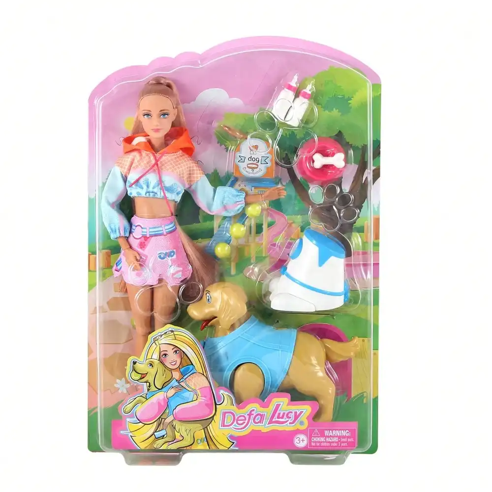 Defa - Lucy Fashion Girl with Pink Skirt & Golden Dog - 8485