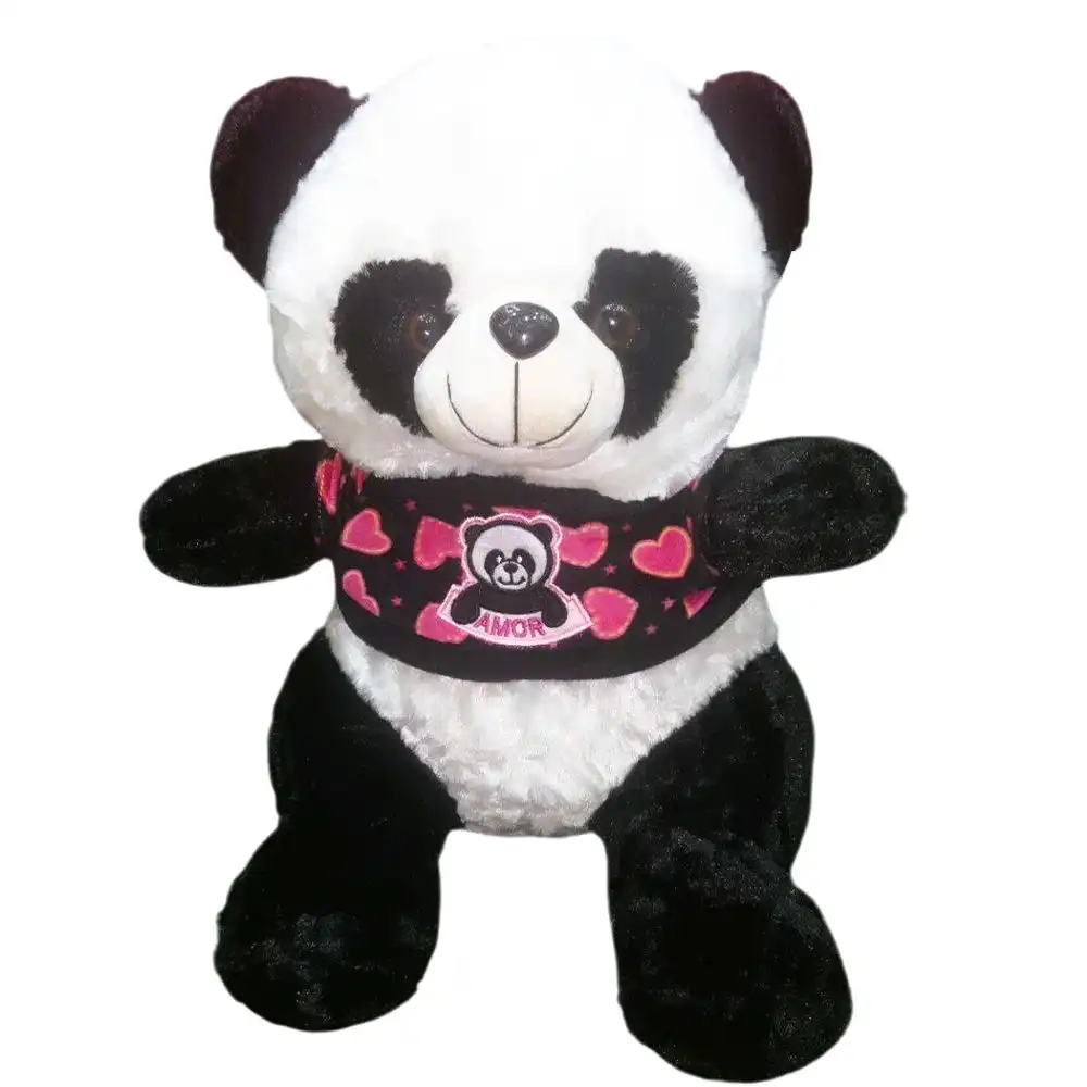Panda Plush Doll With Pink Hearts T-Shirt M Size - M