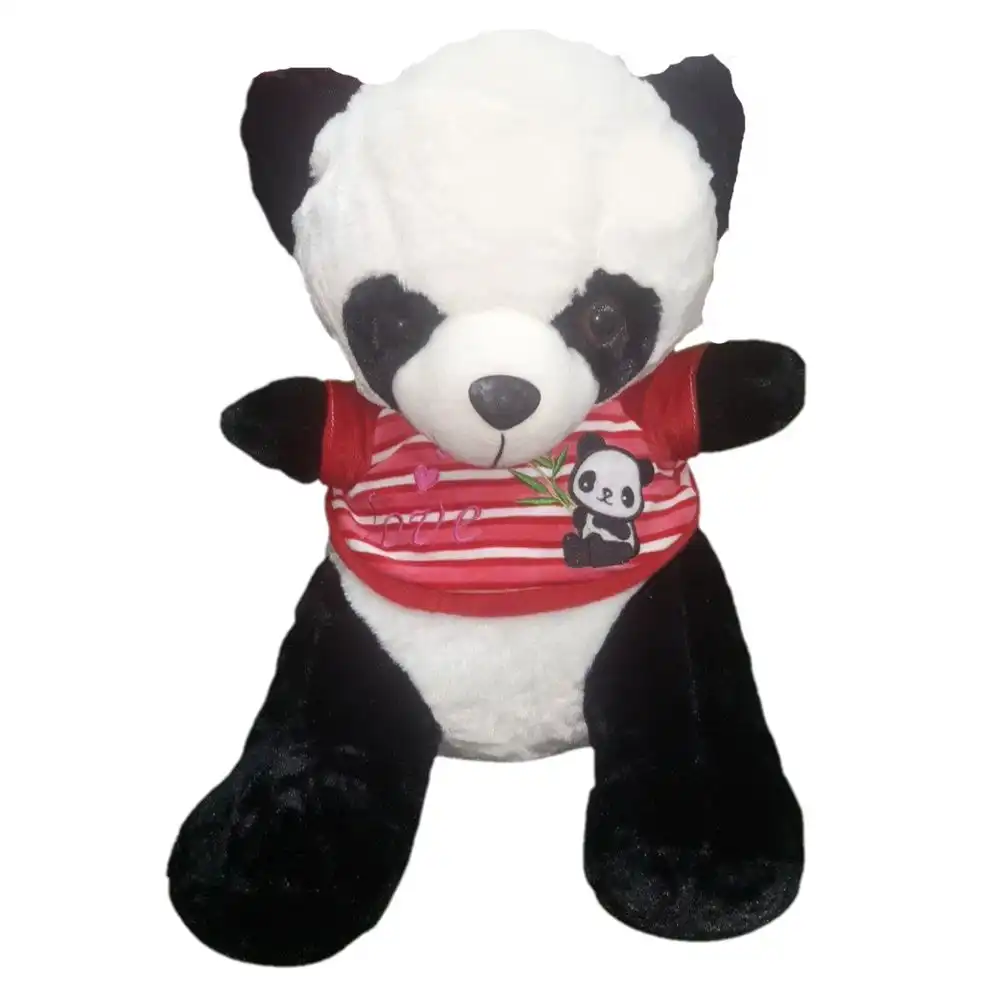 Panda Plush Doll With Red Striped Shirt L Size - L