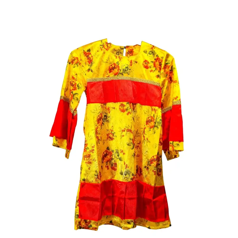 Farmer Yellow Flowery Cloths for Girls Medium Size - XS