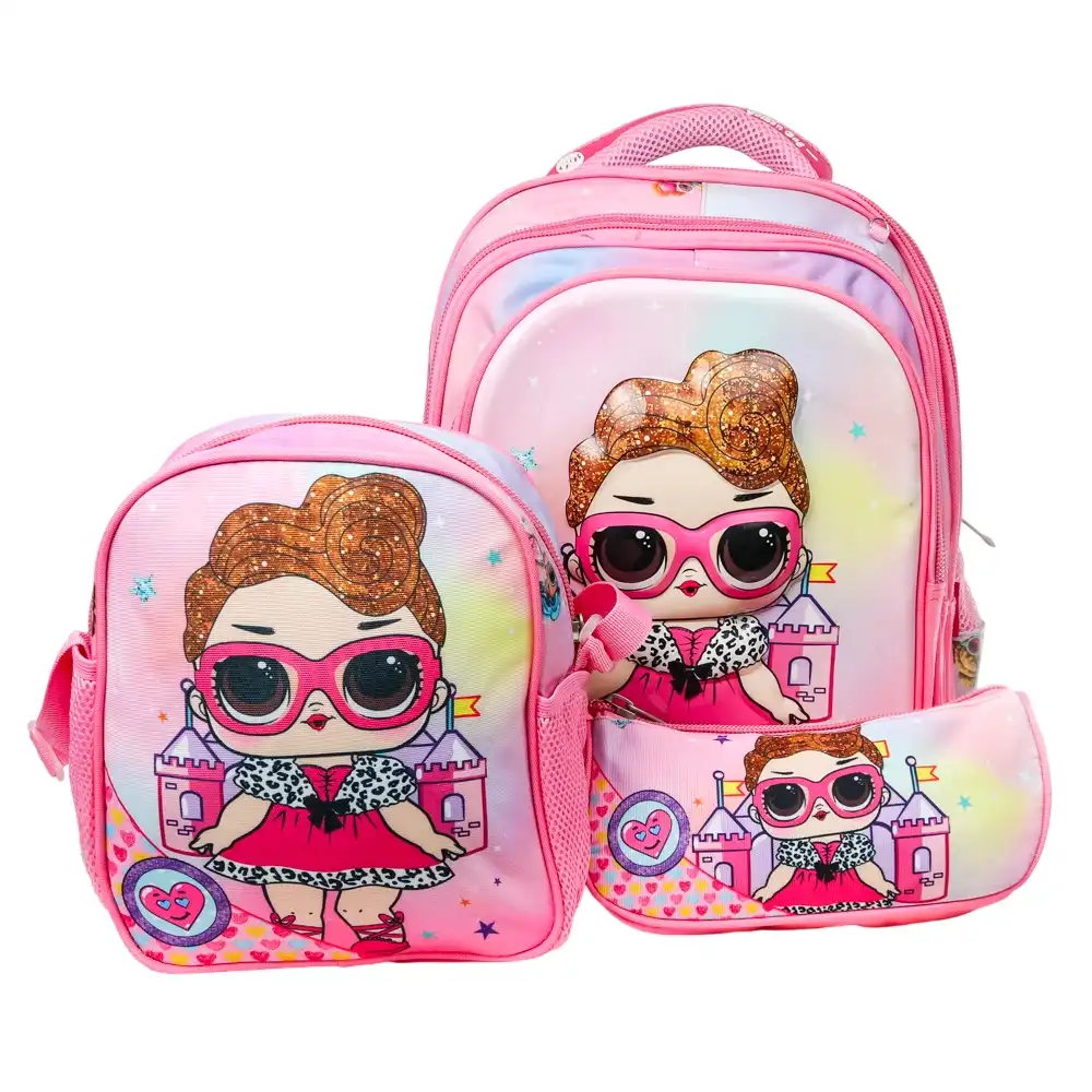 L.O.L. Surprise! Girl Character 3D School Backpack with 2 Small Bags for Kids - 2695