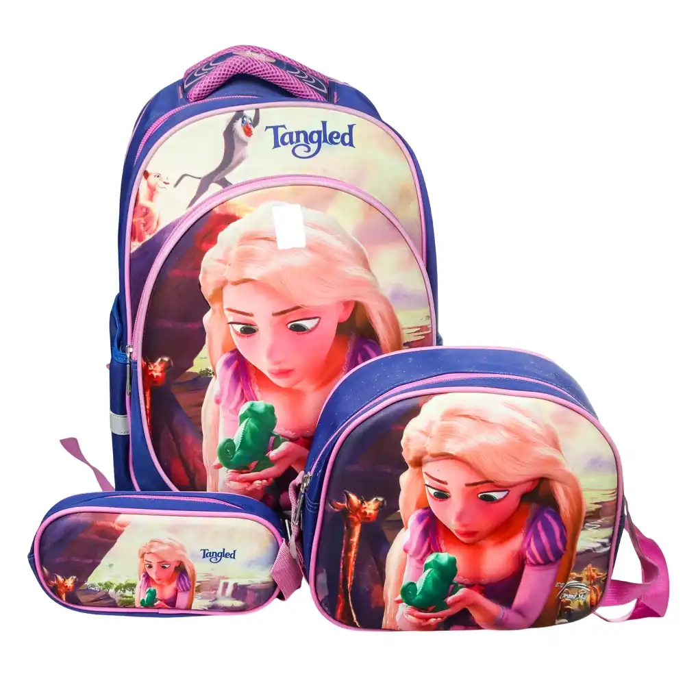 Disney Tangled 3D School Backpack with 2 Small Bags for Kids - 2701
