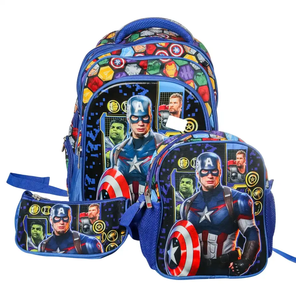 Captain America School Backpack with 2 Small Bags for Kids Medium Size - M