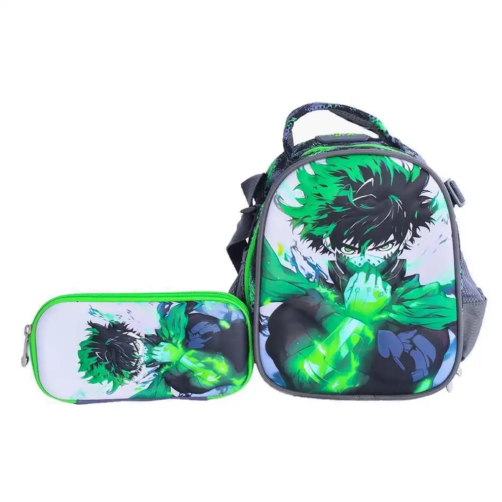 Anime Green Character Lunch Bag with Pencil Case - 4869