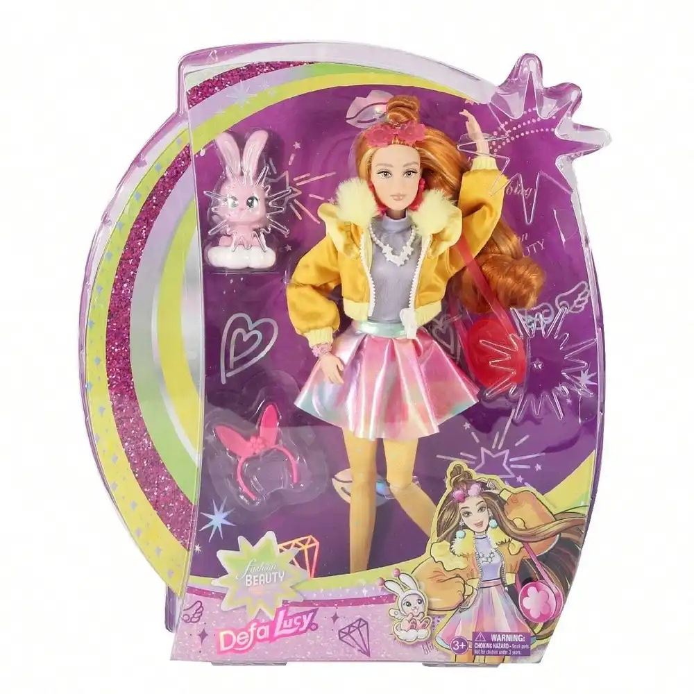 Defa - Lucy Fashion Beauty Girl with Silver Colored Skirt & Cute Pink Bunny - 8493