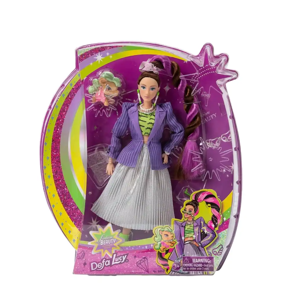 Defa - Lucy Fashion Beauty Girl with Purple Jacket & Mad Unicorn - 8496