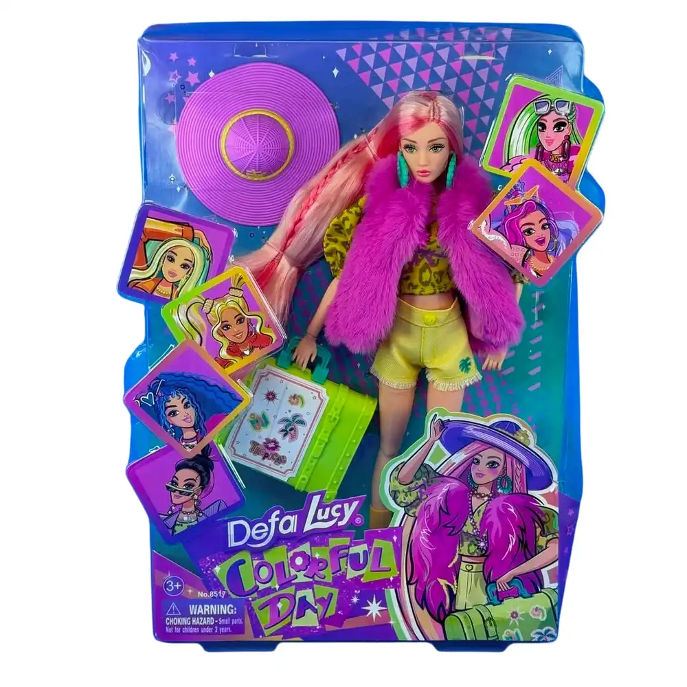 Defa - Lucy Fashion Girl with Pink Hair & Yellow Short Pants - 8517