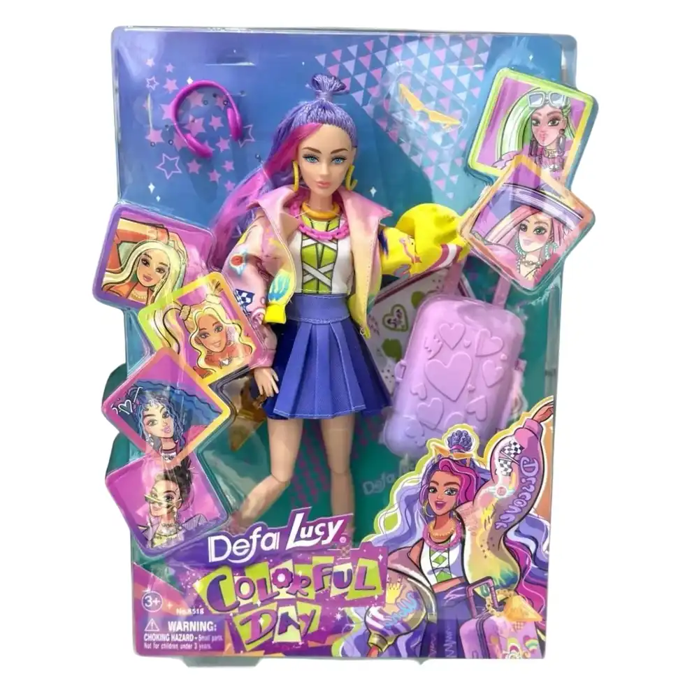 Defa - Lucy Colorful Day Fashion Girl with Purple Skirt & Suitcase - 8518