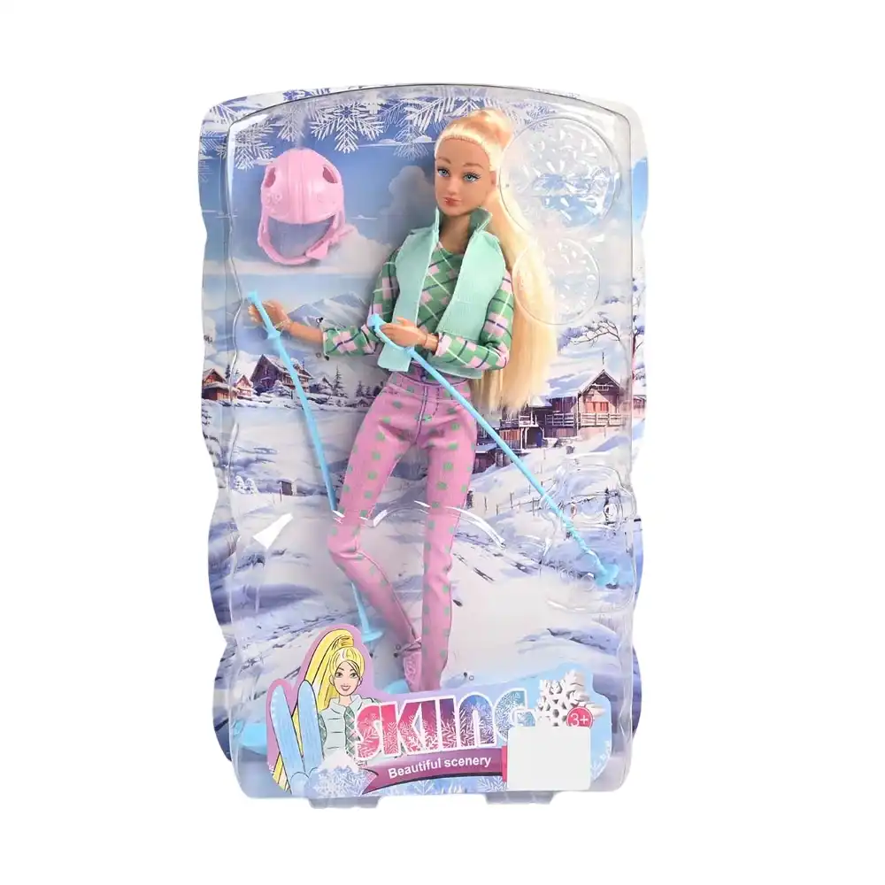 Defa - Lucy Fashion Skiing Doll with Green Pullover & Ski Board - 8520