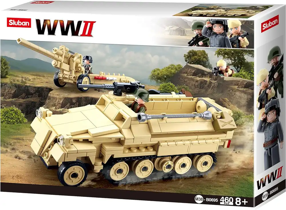 Sluban - WWII Army SD.KFZ.251 German Half Track Tank with Field Cannon 460 Pieces - M38-B0695