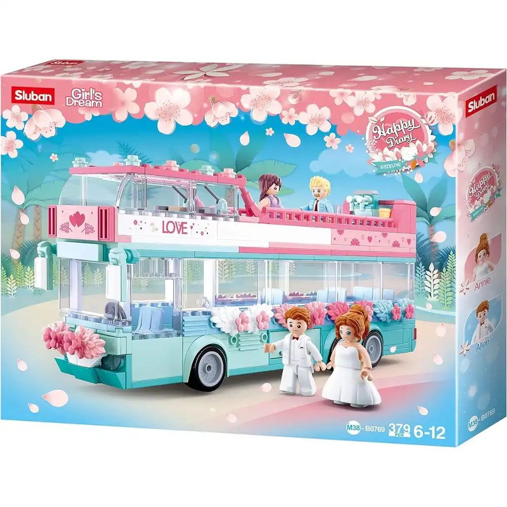 Sluban - Girls Dream Double Decker Wedding Bus Bricks Set 379 Pieces - M38-B0769