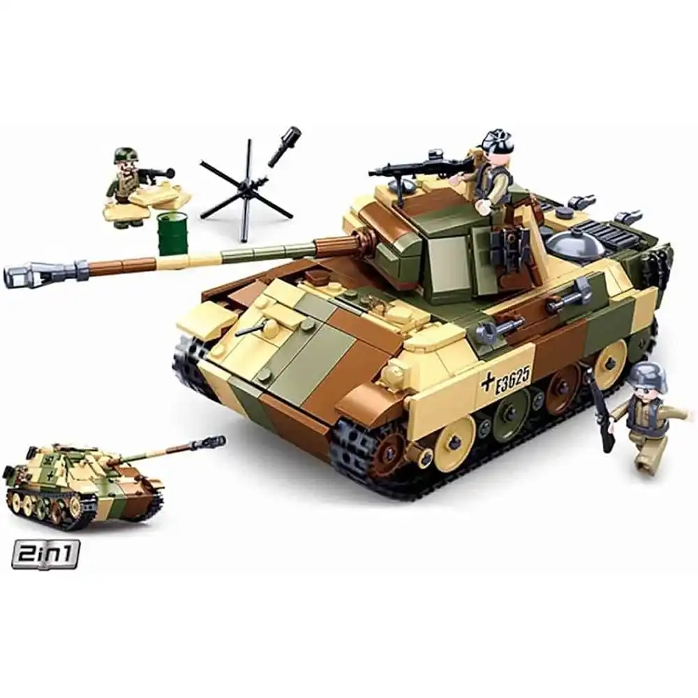 Sluban - WWII Army German Panther Battle Tank Bricks Set 2 in 1 725 Pieces - M38-B0859