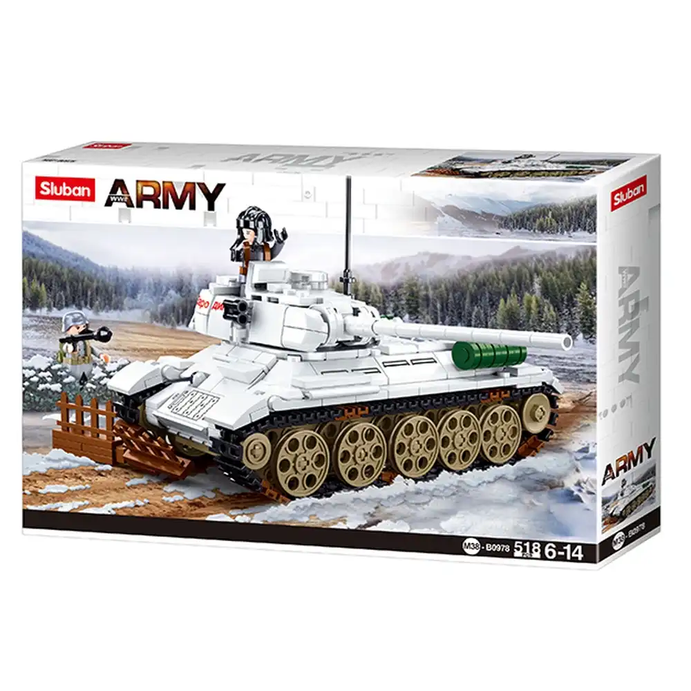 Sluban - WWII Army T-34/85 Winter Medium Battle Tank Bricks Set 518 Pieces - M38-B0978