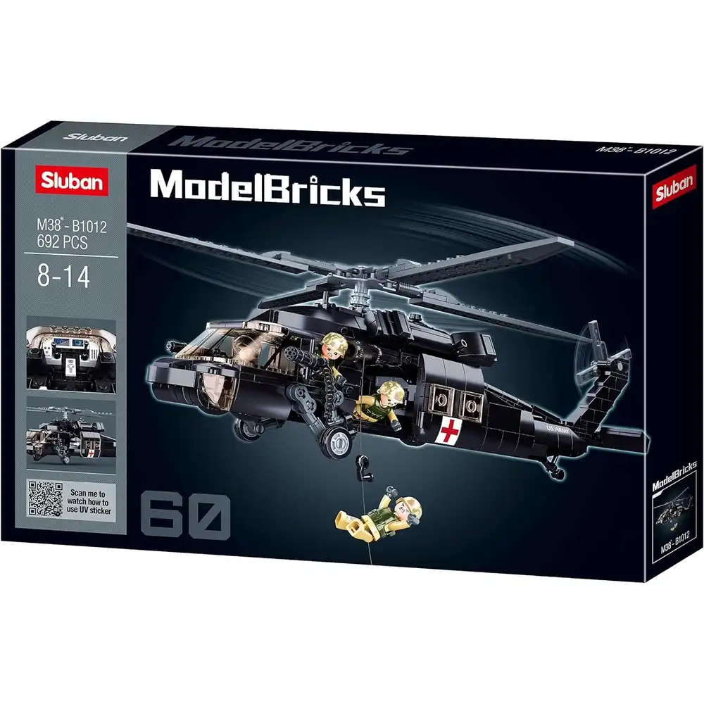 Sluban - Model Bricks Medical Army UH-60 Black Hawk Helicopter Bricks Set 692 Pieces - M38-B1012