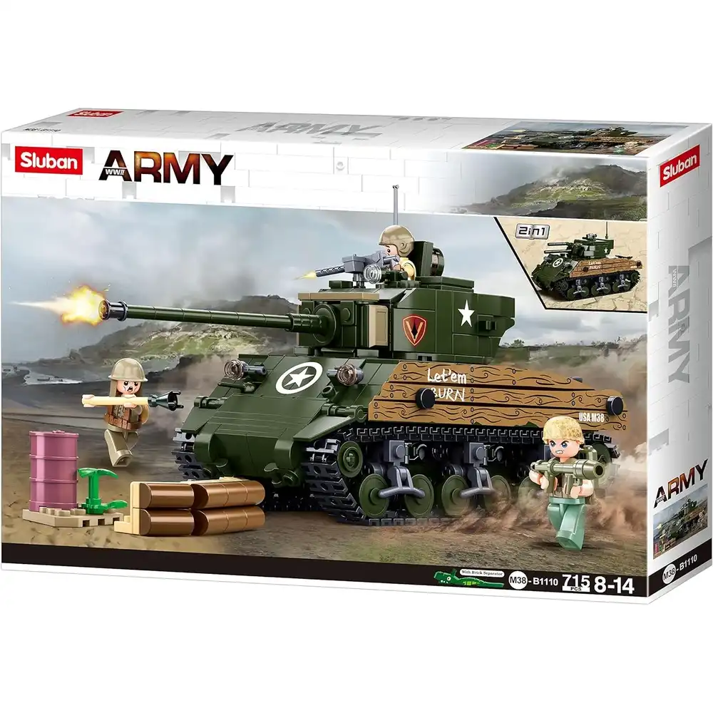 Sluban - WWII Army Pacific Sherman M4A3 Battle Tank Bricks Set 715 Pieces - M38-B1110