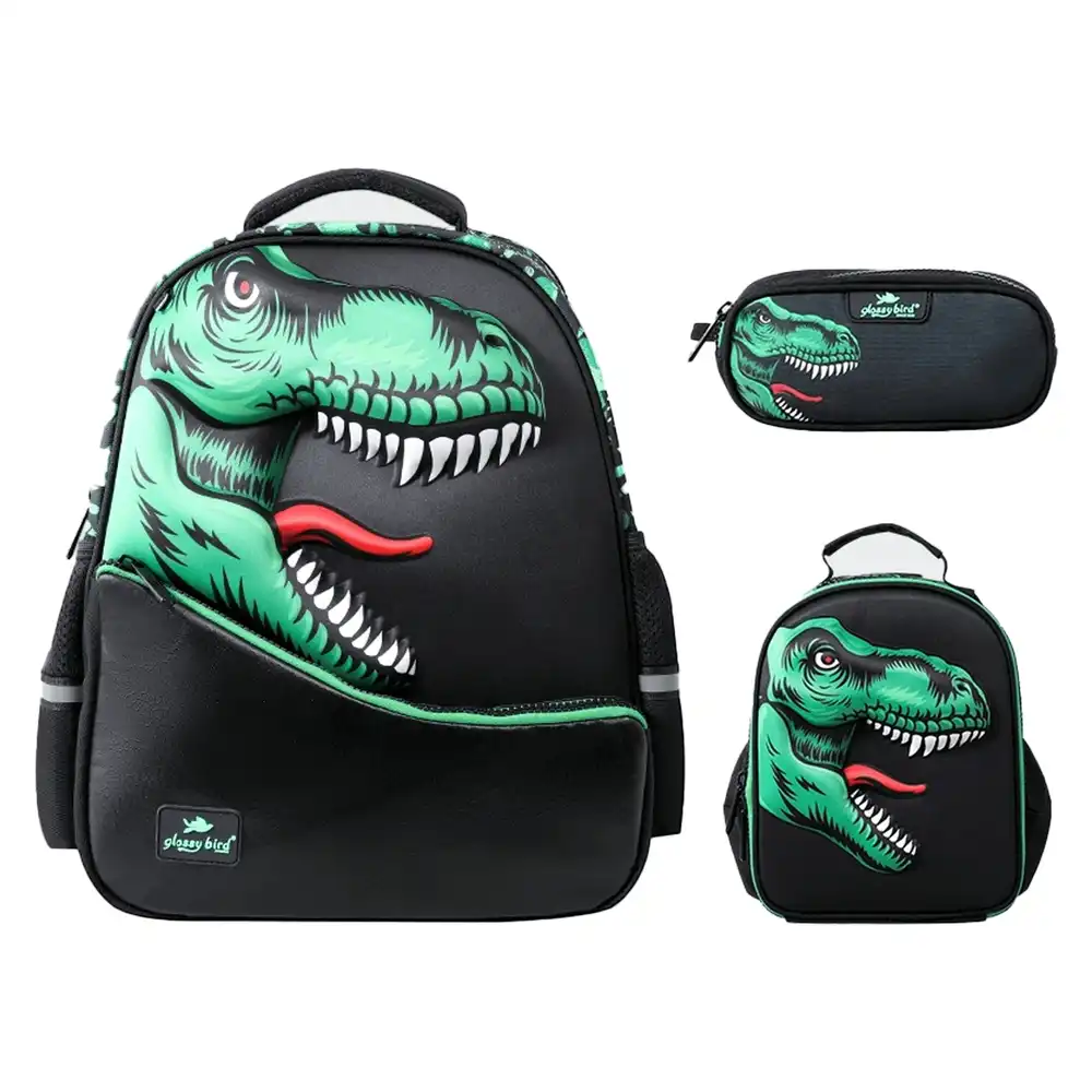 Green Dinosaur Roaring School Backpack 17 Inch with 2 Small Bags - GB39945