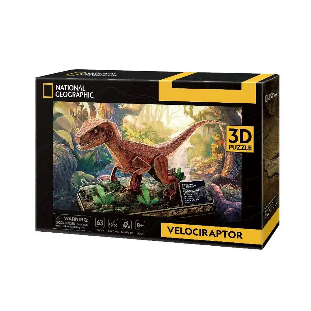 Cubic Fun - National Geographic 3D Puzzle Velociraptor Dinosaur 63 Pieces - DS1053h