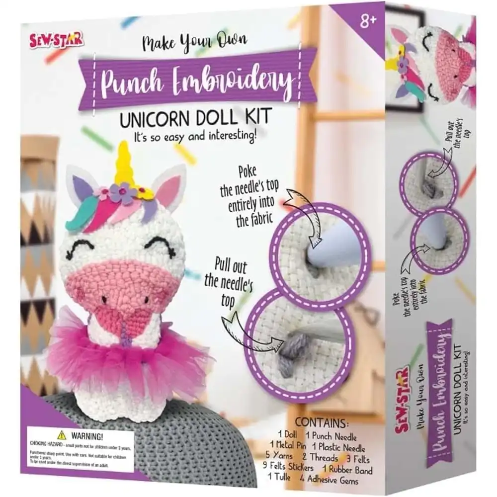 Sew Star Make Your Own Punch Embroidery Unicorn Doll Kit - SS-19-111