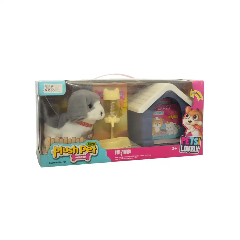 Mini Grey Dog Plush Pet House with House and Dispenser - MC1038