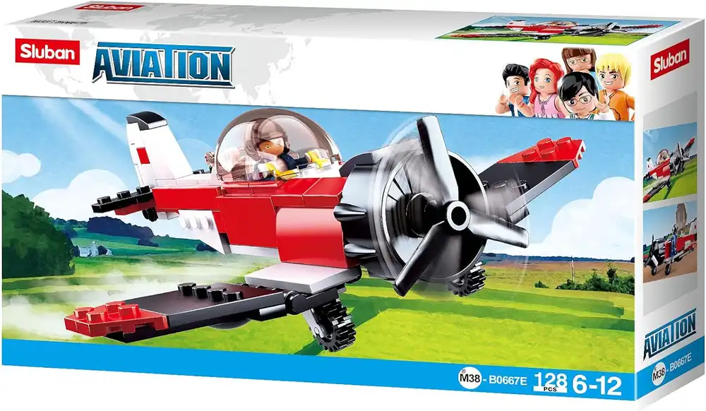 Sluban - Aviation Ill Stunt Plane Bricks Set 128 Pieces - M38-B0667E