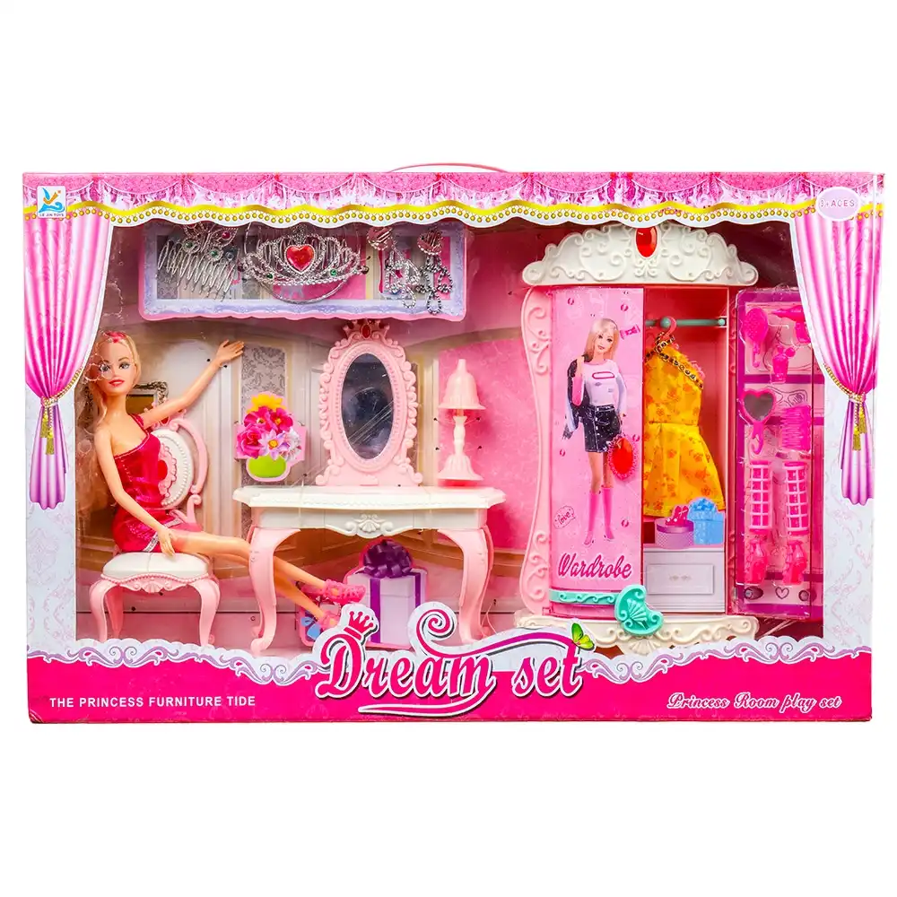 Barbie Fashion Doll Dreamy Set with Dressing Table and Wardrobe - 589-1