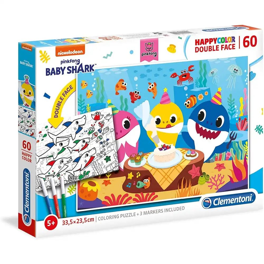 Clementoni - Baby Shark Double Sided Coloring Puzzle 60 Pieces - 26095