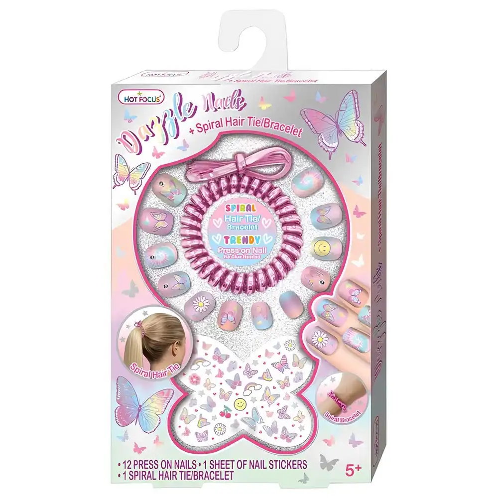 Hot Focus Dazzle Nails & Spiral Hair Tie/Bracelet Kit - 030TB