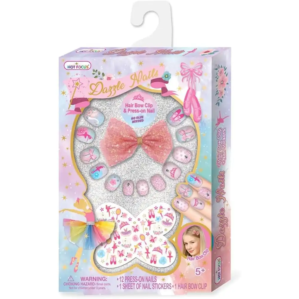 Ballerina Dazzle Nails with Hair Bow Clip & Nail Stickers - 030BB