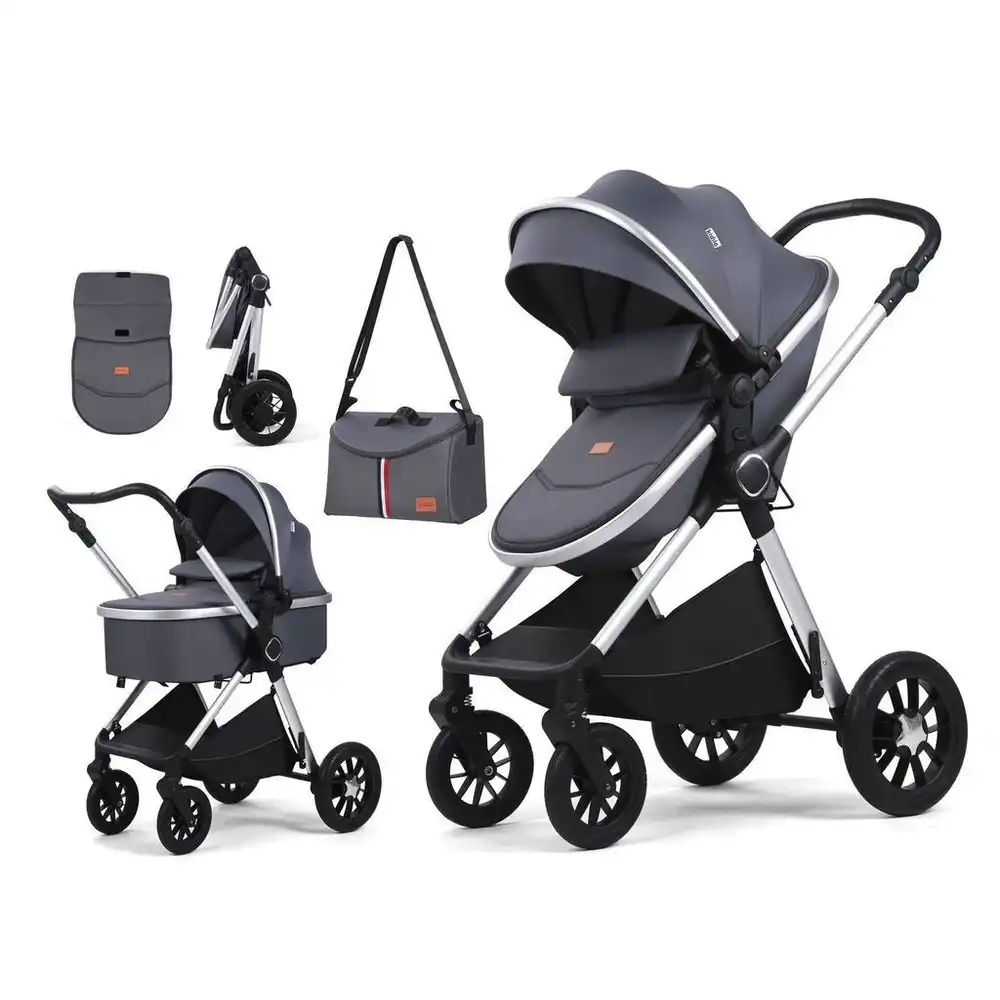 Kidilo Baby Foldable Leather Stroller 2 in 1 (Green/Red/Black/Pink/Grey) - H2D