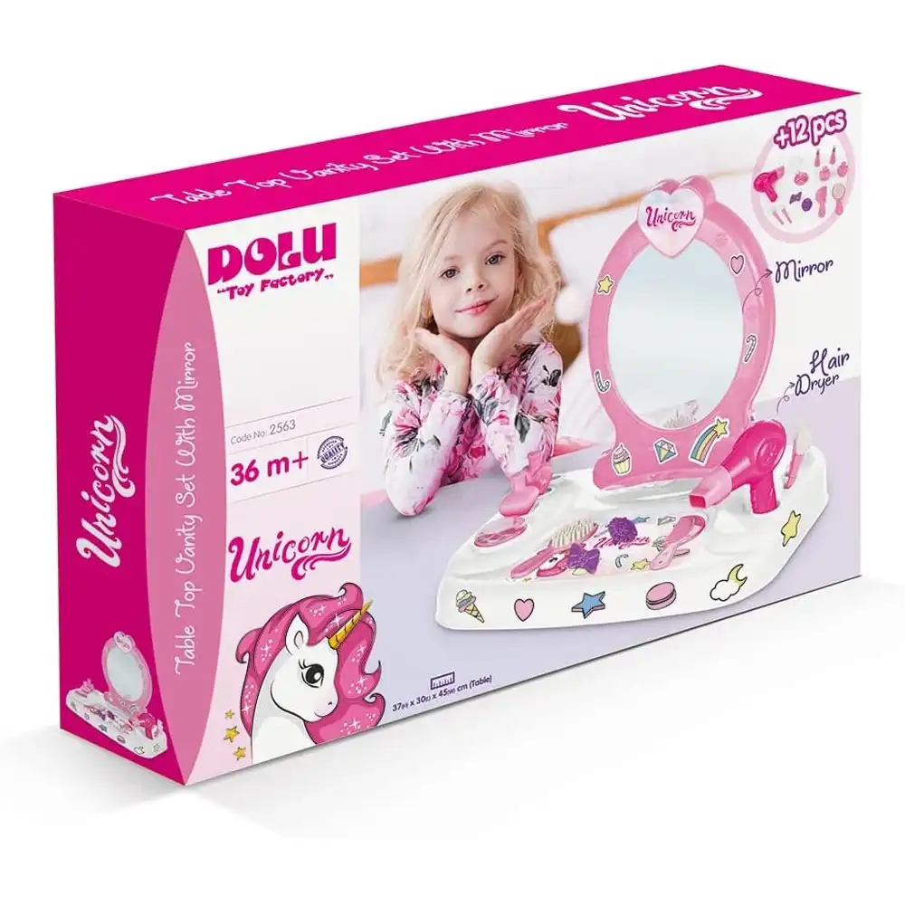 Dolu - Toy Factory Unicorn Table Top Vanity Sset With Mirror 12 Pieces - 2563