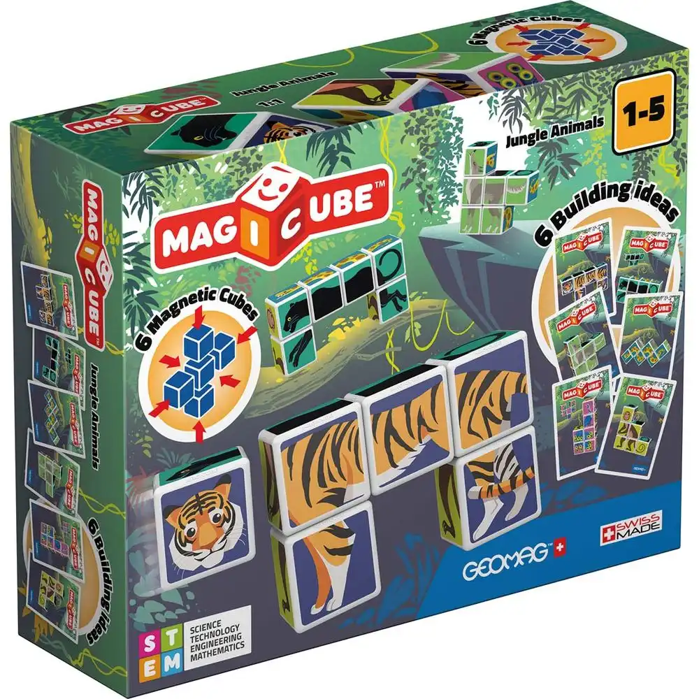 Geomag - Magnetic Cubes Jungle Animals 6 Cubes With 9 Cards - 145