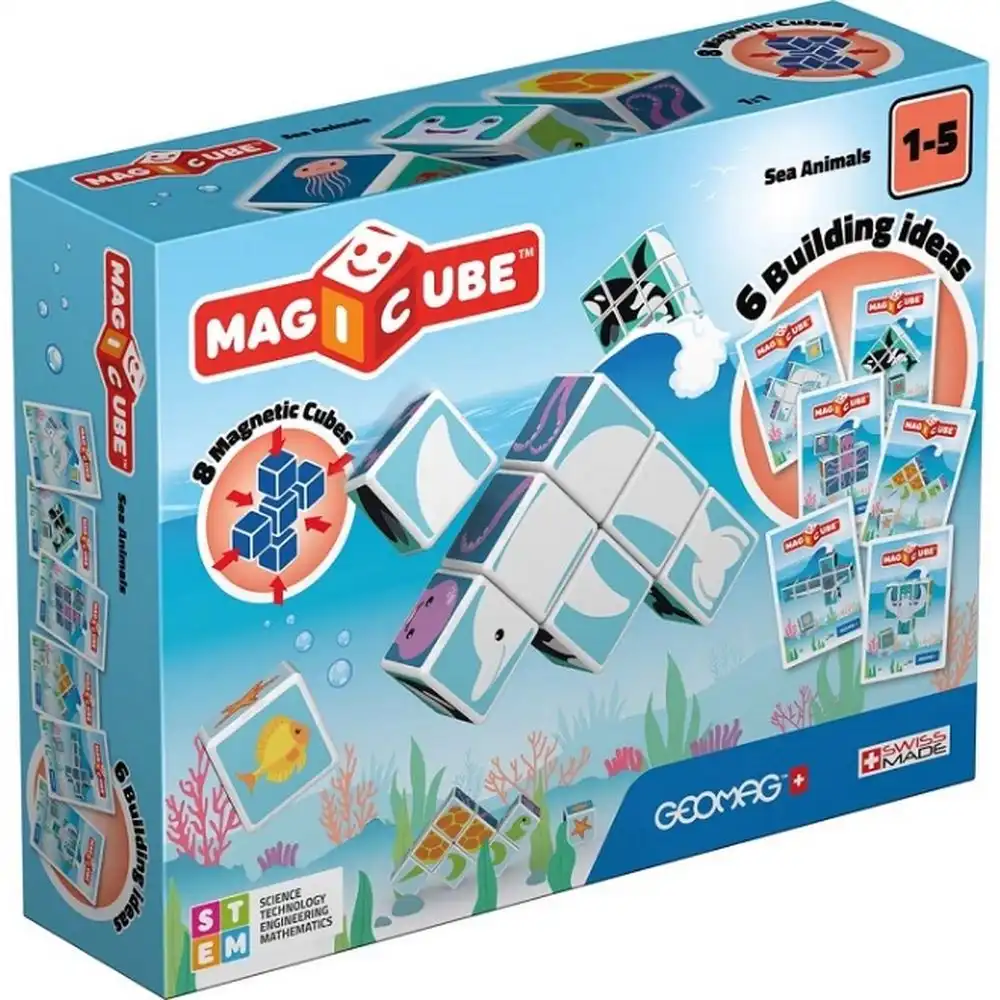Geomag -  Educational Magicube Printed Sea Animals 8 Pieces With 11 Cards - 146