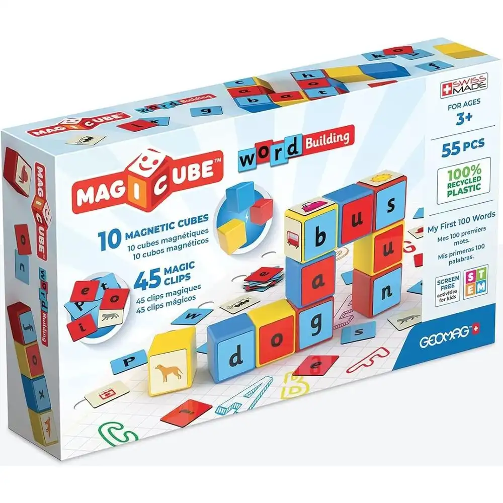 Geomag - Educational Magicube Word Building 45 Magic Clips and 10 Magnetic Cubes- 258