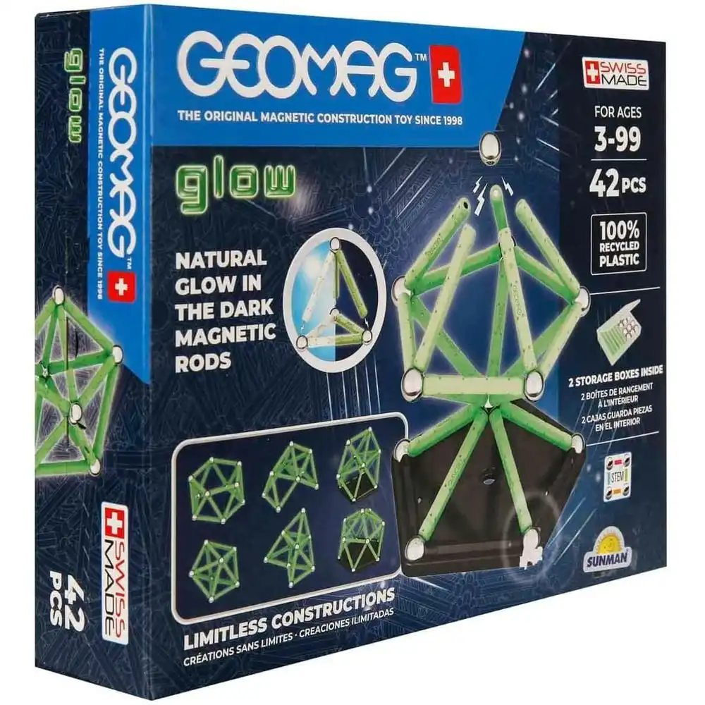 Geomag - Educational Natural Glow In The Dark Magnetic Rods 42 Pieces - 329