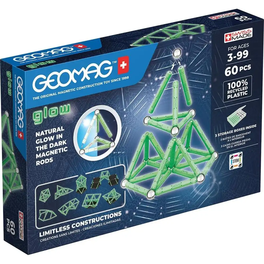 Geomag - Educational Natural Glow In The Dark Magnetic Rods 60 Pieces - 338