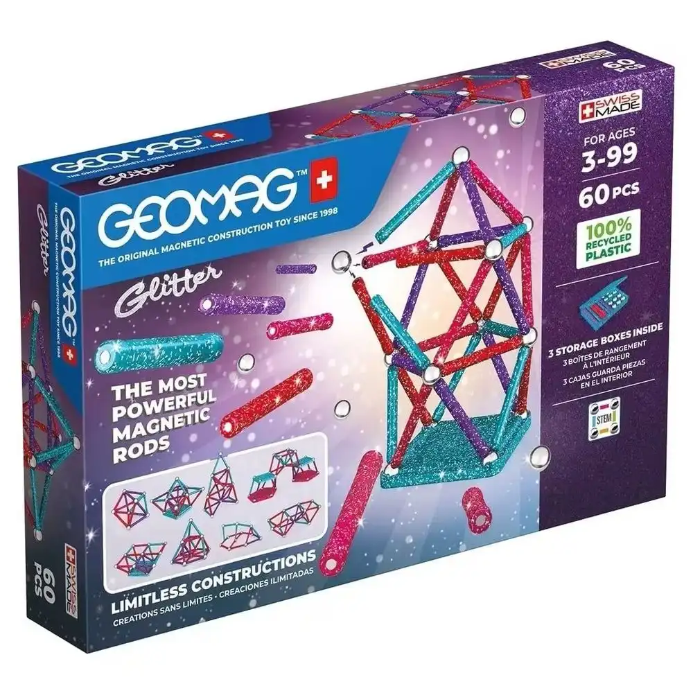 Geomag - Educational Glitter Panels And Magnetic Rods 60 Pieces - 536
