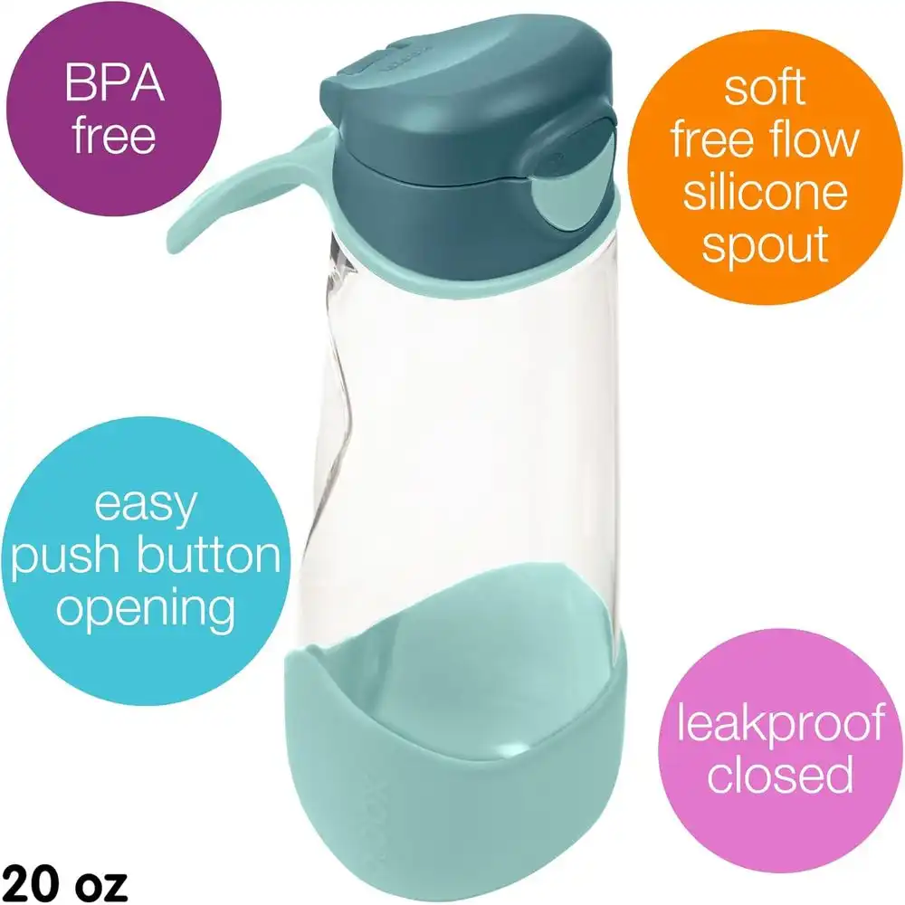 B.Box - Sport Spout Drink Bottle 600ML With Flip Top Lid - Cyan - 500607